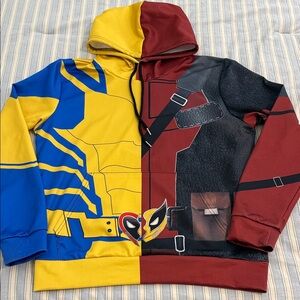 Wolverine and Deadpool Colorful Split Design Hoodie. Men’s Size S. ptp 22” L 25”